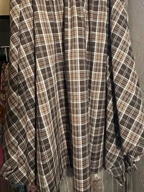 Brown and Cream Plaid Skirt elastic waist